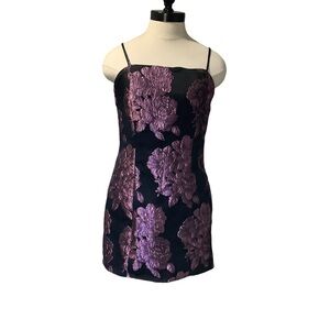 LULUS So Sensational Black & Metallic Floral Jacquard Mini Dress NWT - Size S